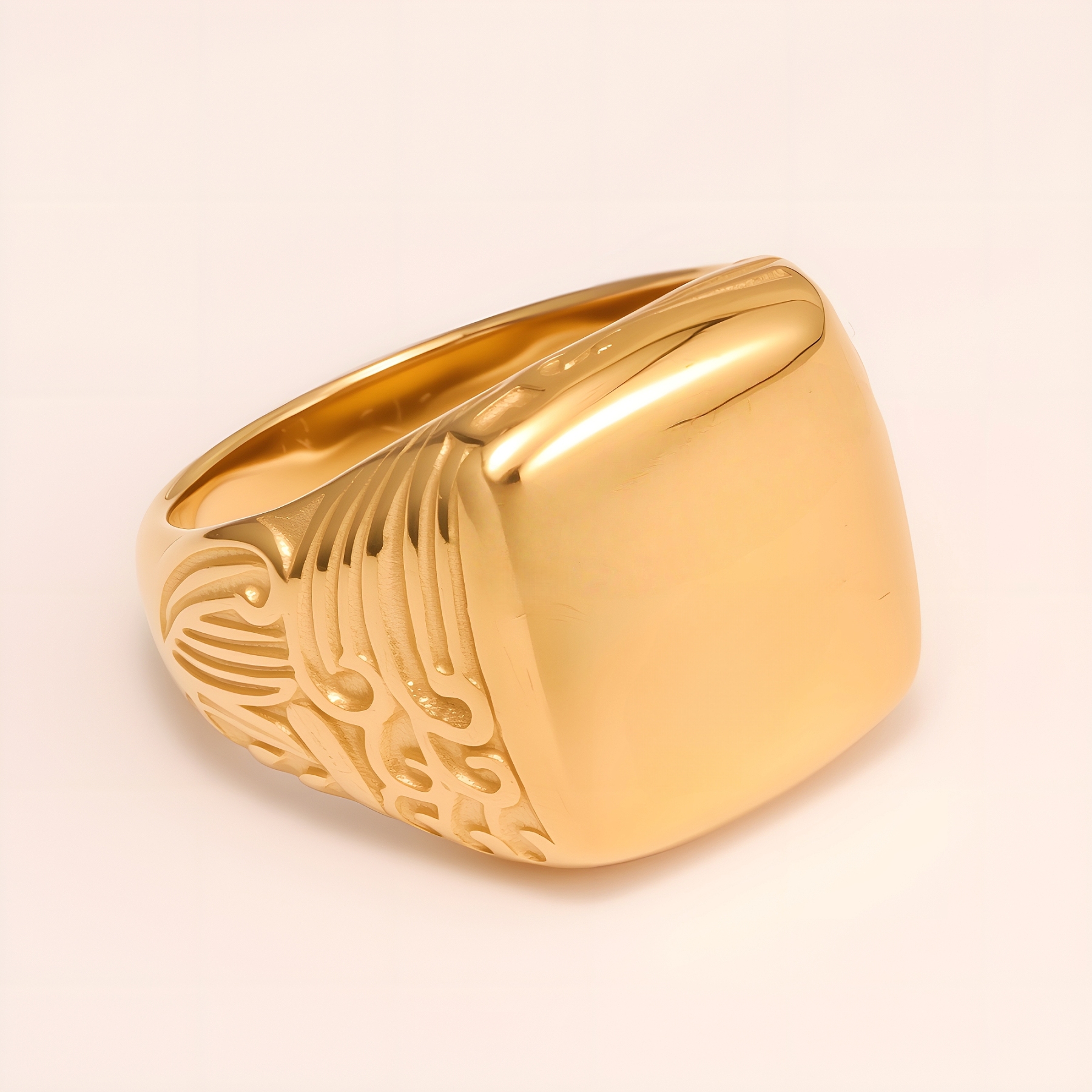Exquisitely - patterned Square Gold Ring - Trendy and Personalized Jewelry for Men | G003123J-JinBaoJewerly