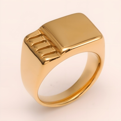 Ribbed Square Stainless Steel Ring - Trendy and Personalized Jewelry for Men | DZ1296J-JinBaoJewerly