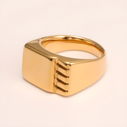 Ribbed Square Stainless Steel Ring - Trendy and Personalized Jewelry for Men | DZ1296J-JinBaoJewerly