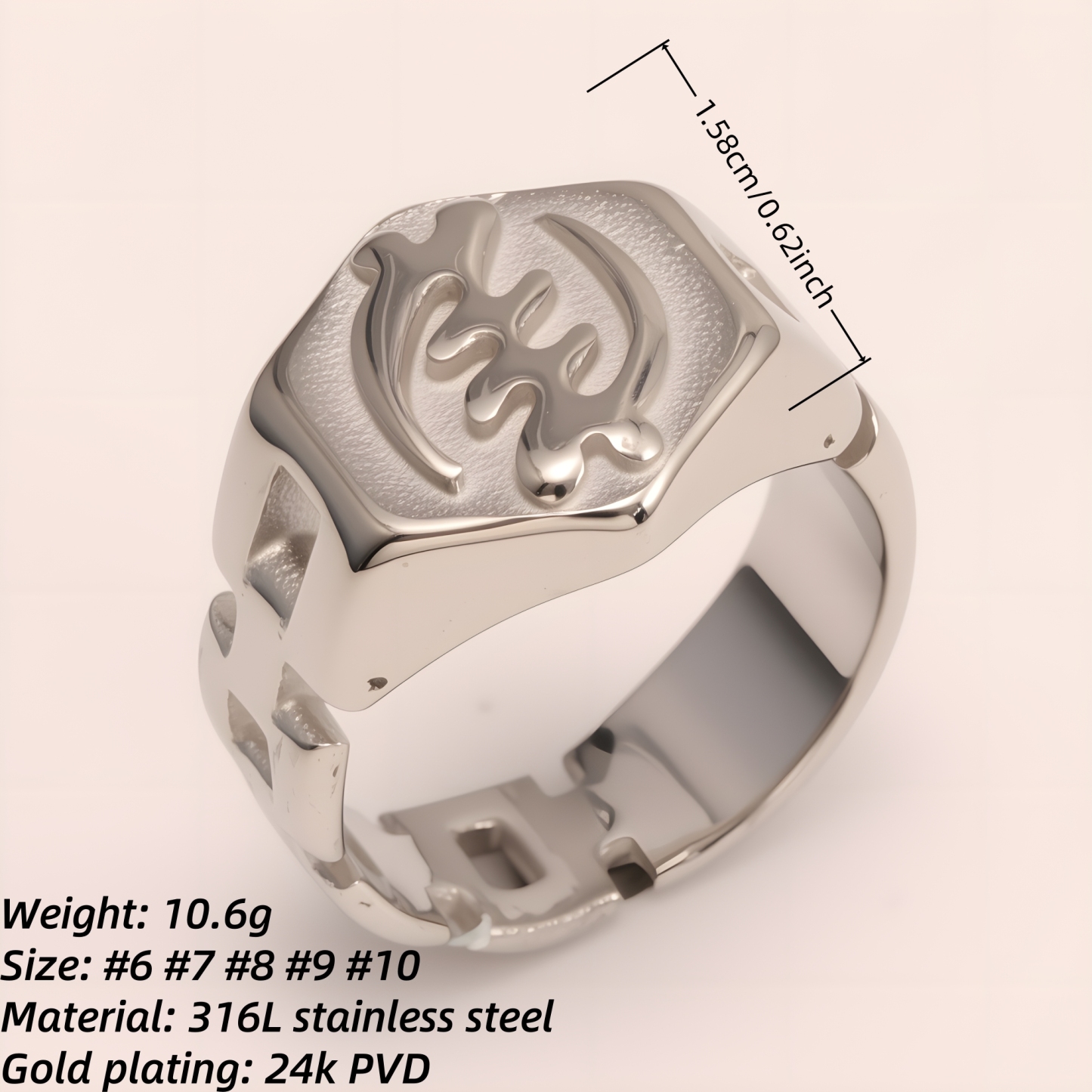 Uniquely - patterned Octagonal Stainless Steel Ring - Stylish Choice for Men | G003451G-JinBaoJewerly