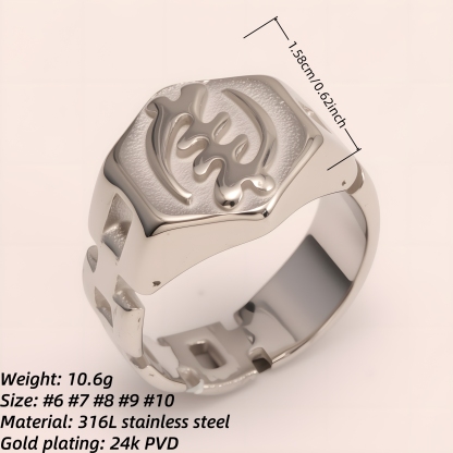 Uniquely - patterned Octagonal Stainless Steel Ring - Stylish Choice for Men | G003451G-JinBaoJewerly
