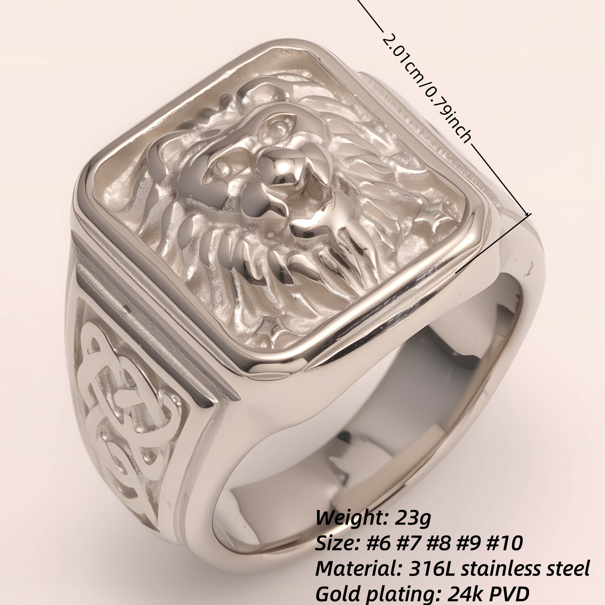 Exquisite Lion - head Carved Stainless Steel Ring - Stylish Accessory for Men | dz1055G-JinBaoJewerly
