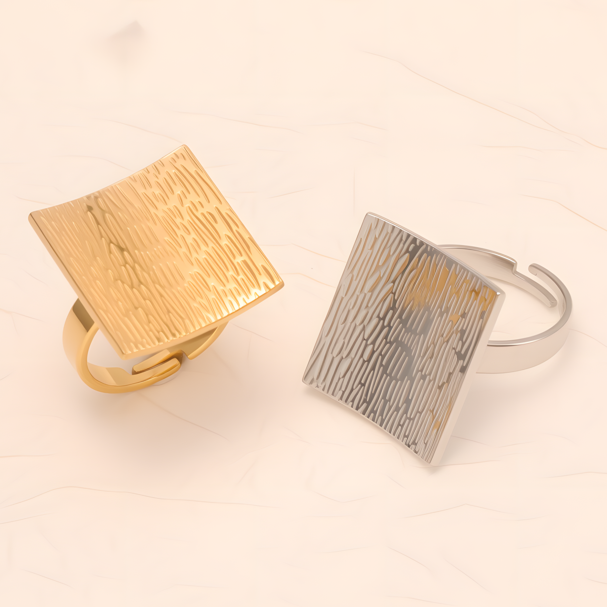 Square - textured Stainless Steel Open - Ring - Stylish and Versatile for Men and Women | G005612-JinBaoJewerly