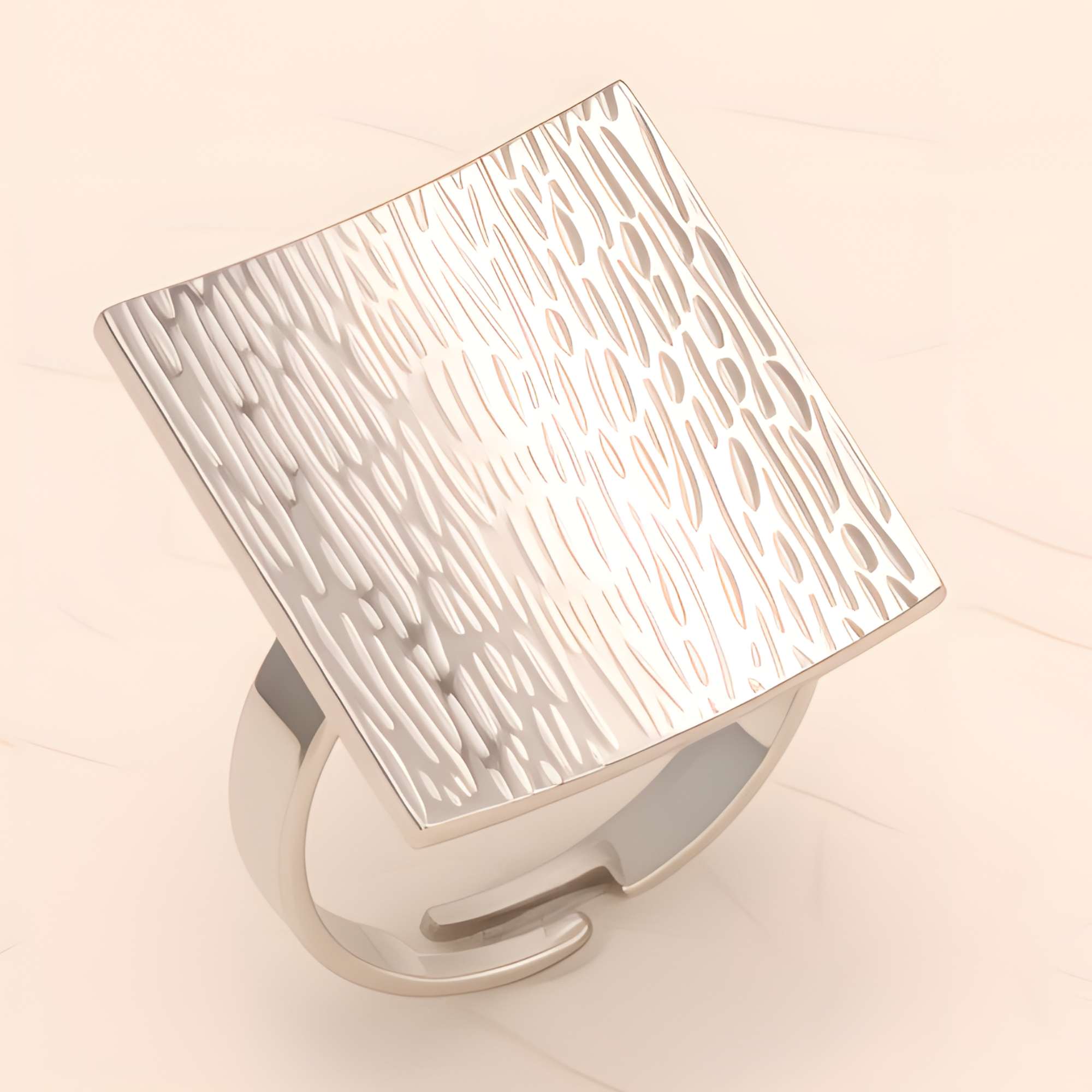 Square - textured Stainless Steel Open - Ring - Stylish and Versatile for Men and Women | G005612-JinBaoJewerly