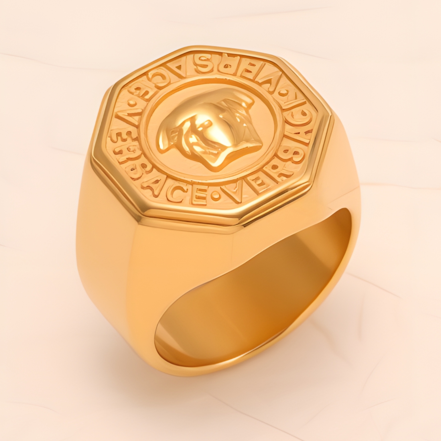 Classic Embossed Logo Octagonal Stainless Steel Ring - Trendy & Versatile Jewelry | G0034-JinBaoJewerly