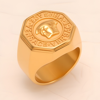 Classic Embossed Logo Octagonal Stainless Steel Ring - Trendy & Versatile Jewelry | G0034-JinBaoJewerly
