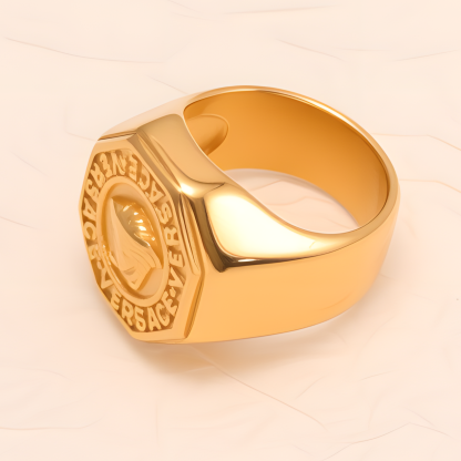 Classic Embossed Logo Octagonal Stainless Steel Ring - Trendy & Versatile Jewelry | G0034-JinBaoJewerly