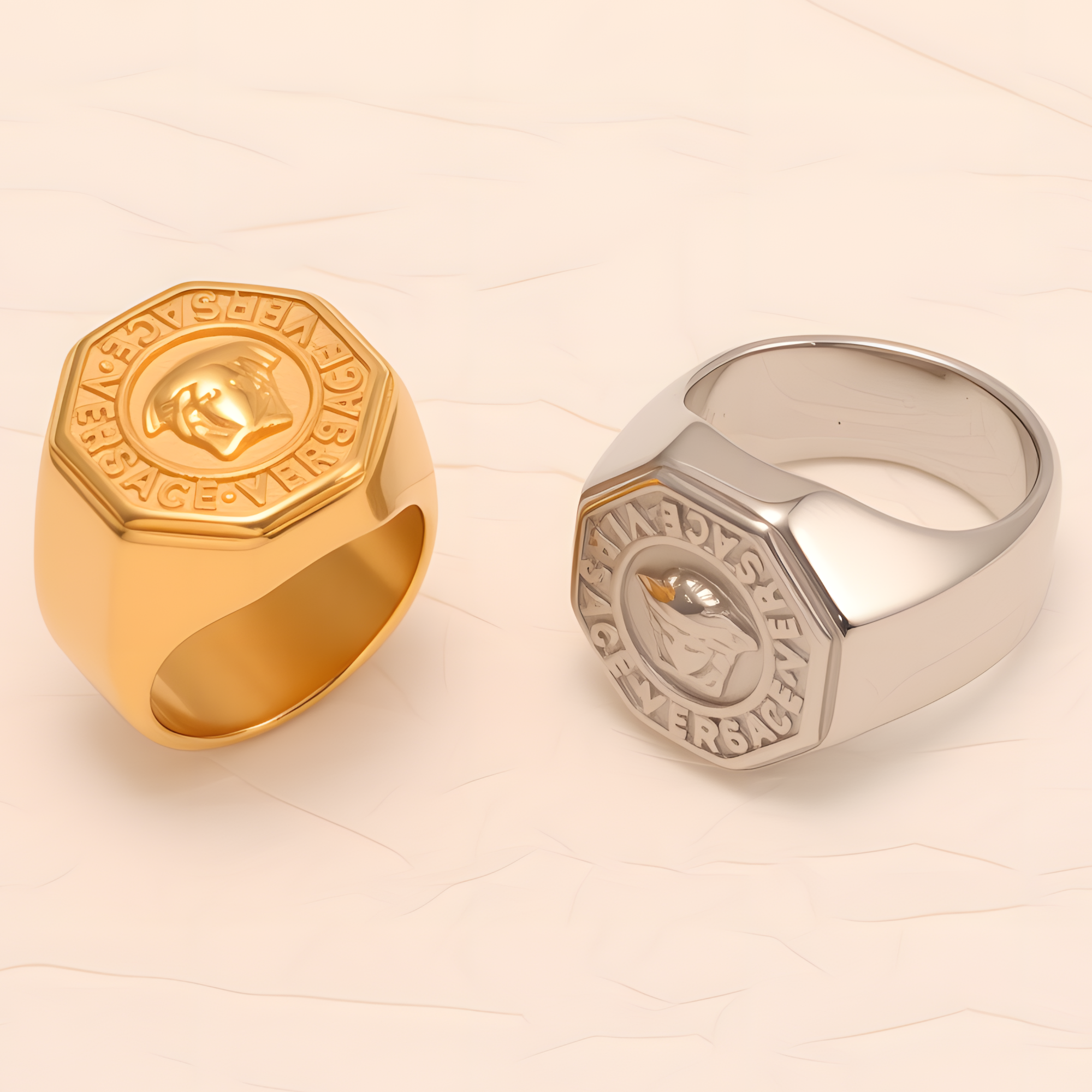 Classic Embossed Logo Octagonal Stainless Steel Ring - Trendy & Versatile Jewelry | G0034-JinBaoJewerly