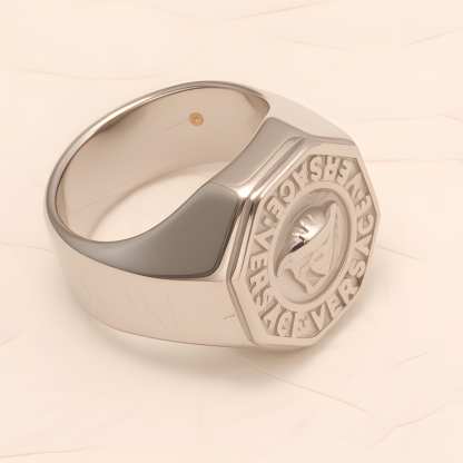 Classic Embossed Logo Octagonal Stainless Steel Ring - Trendy & Versatile Jewelry | G0034-JinBaoJewerly