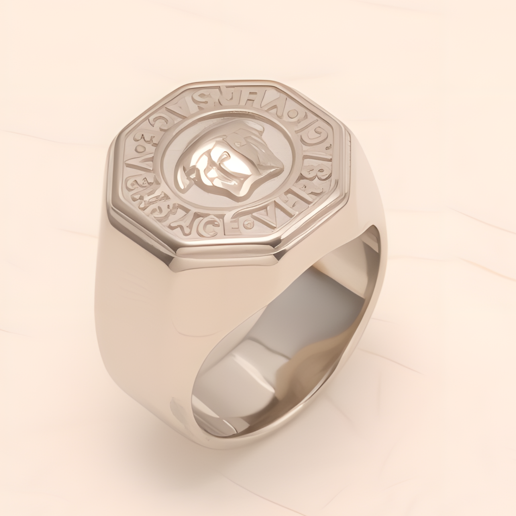 Classic Embossed Logo Octagonal Stainless Steel Ring - Trendy & Versatile Jewelry | G0034-JinBaoJewerly