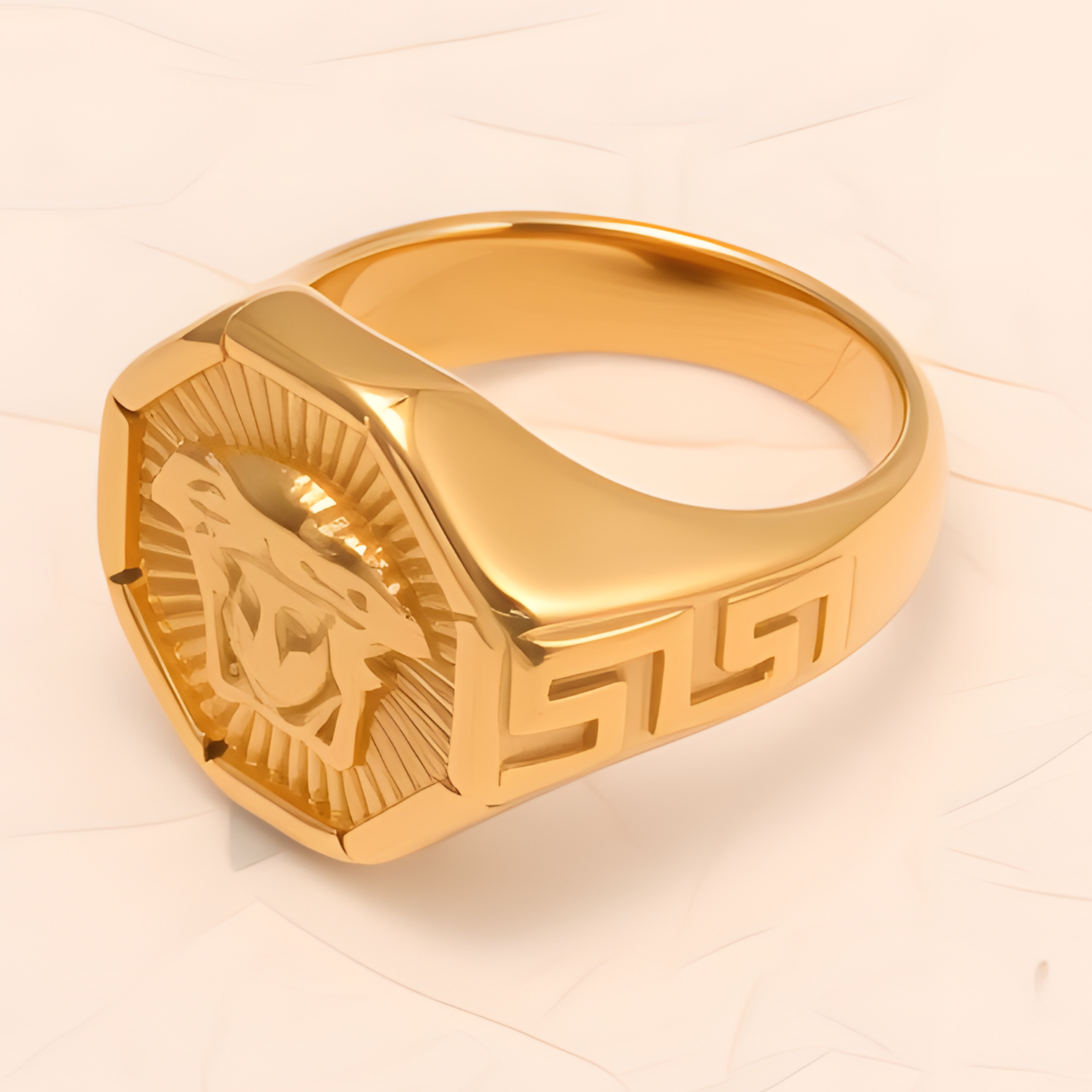 Retro - style Embossed Octagonal Stainless Steel Ring - Versatile Fashion Jewelry | DZ2045-JinBaoJewerly