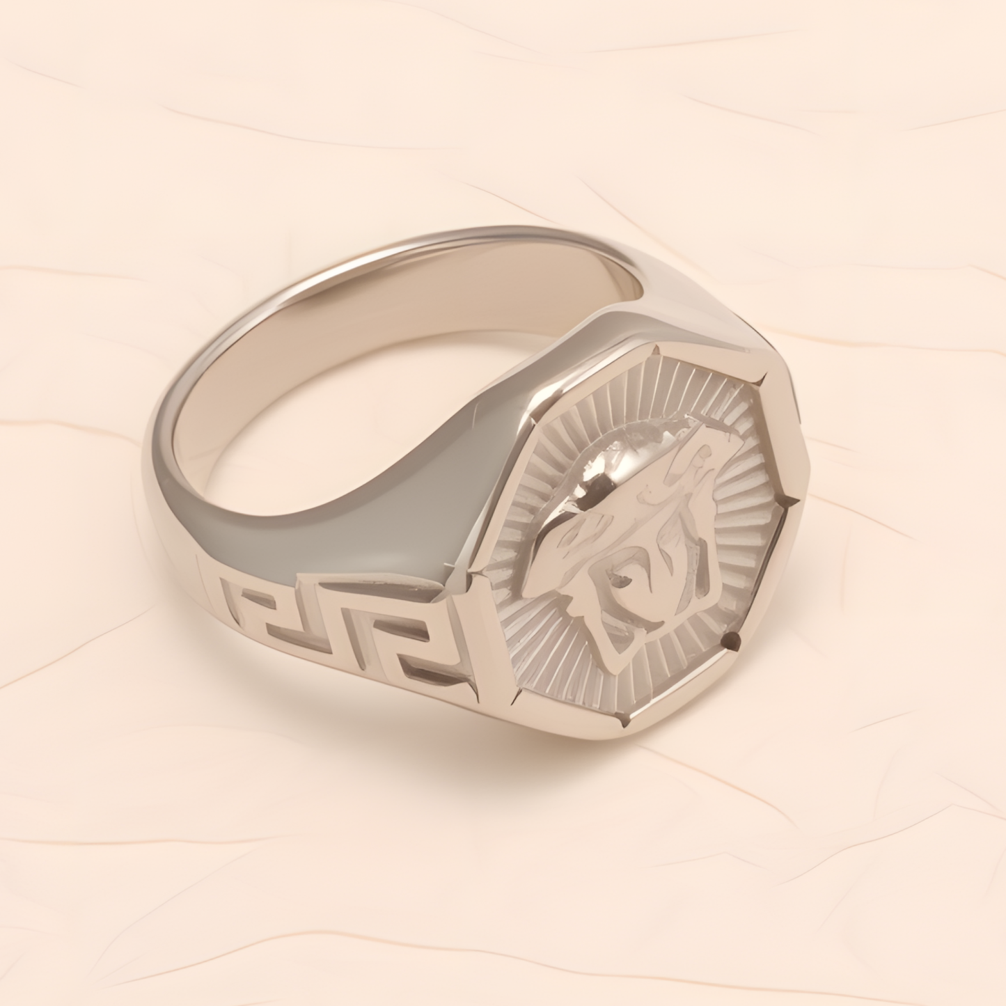 Retro - style Embossed Octagonal Stainless Steel Ring - Versatile Fashion Jewelry | DZ2045-JinBaoJewerly