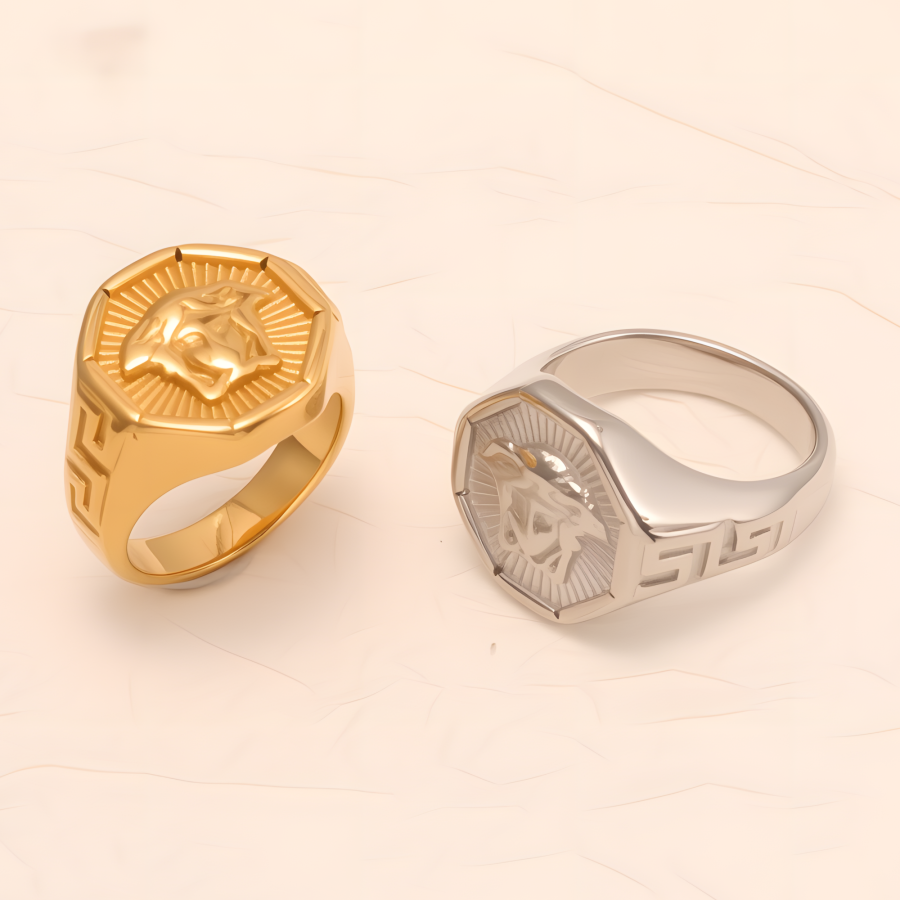 Retro - style Embossed Octagonal Stainless Steel Ring - Versatile Fashion Jewelry | DZ2045