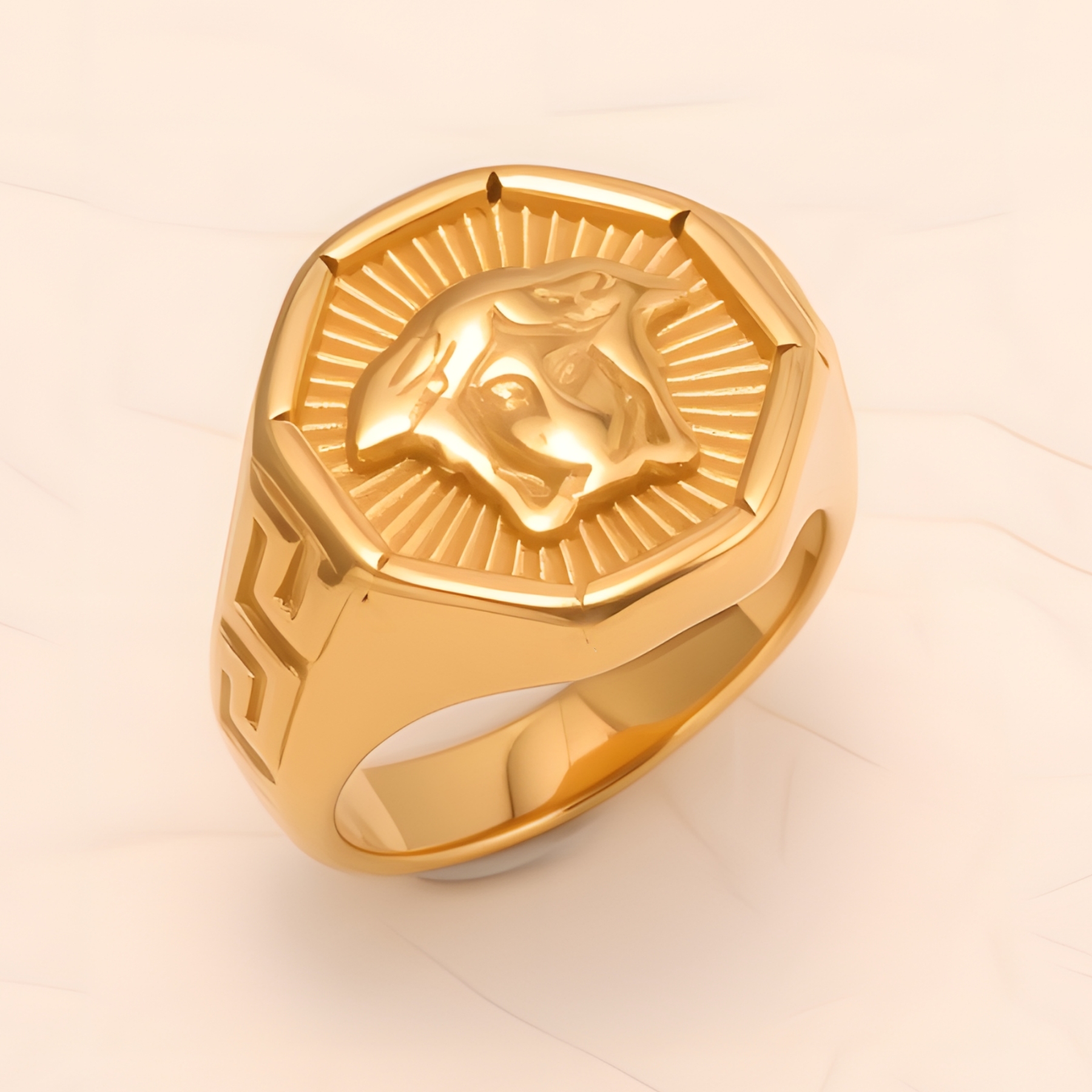 Retro - style Embossed Octagonal Stainless Steel Ring - Versatile Fashion Jewelry | DZ2045-JinBaoJewerly