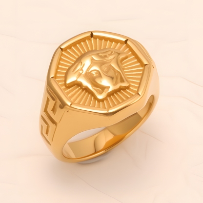 Retro - style Embossed Octagonal Stainless Steel Ring - Versatile Fashion Jewelry | DZ2045-JinBaoJewerly