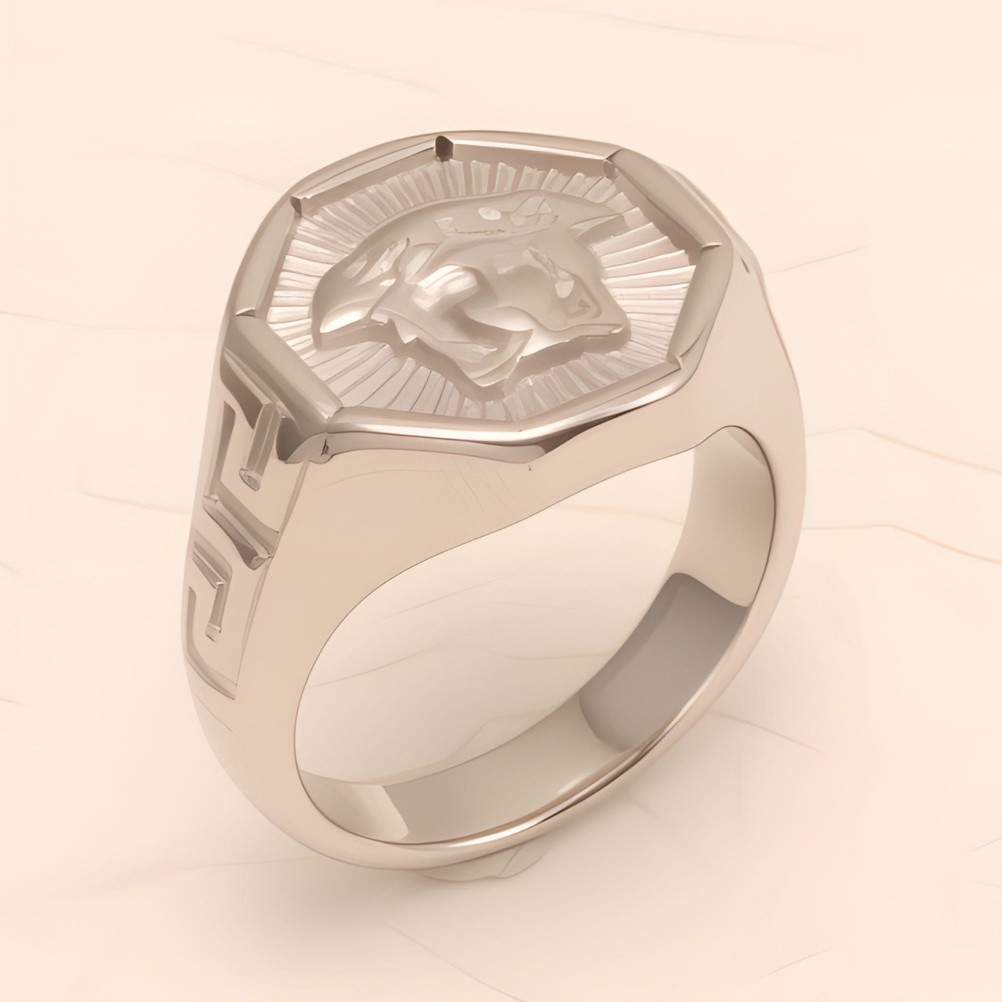 Retro - style Embossed Octagonal Stainless Steel Ring - Versatile Fashion Jewelry | DZ2045-JinBaoJewerly