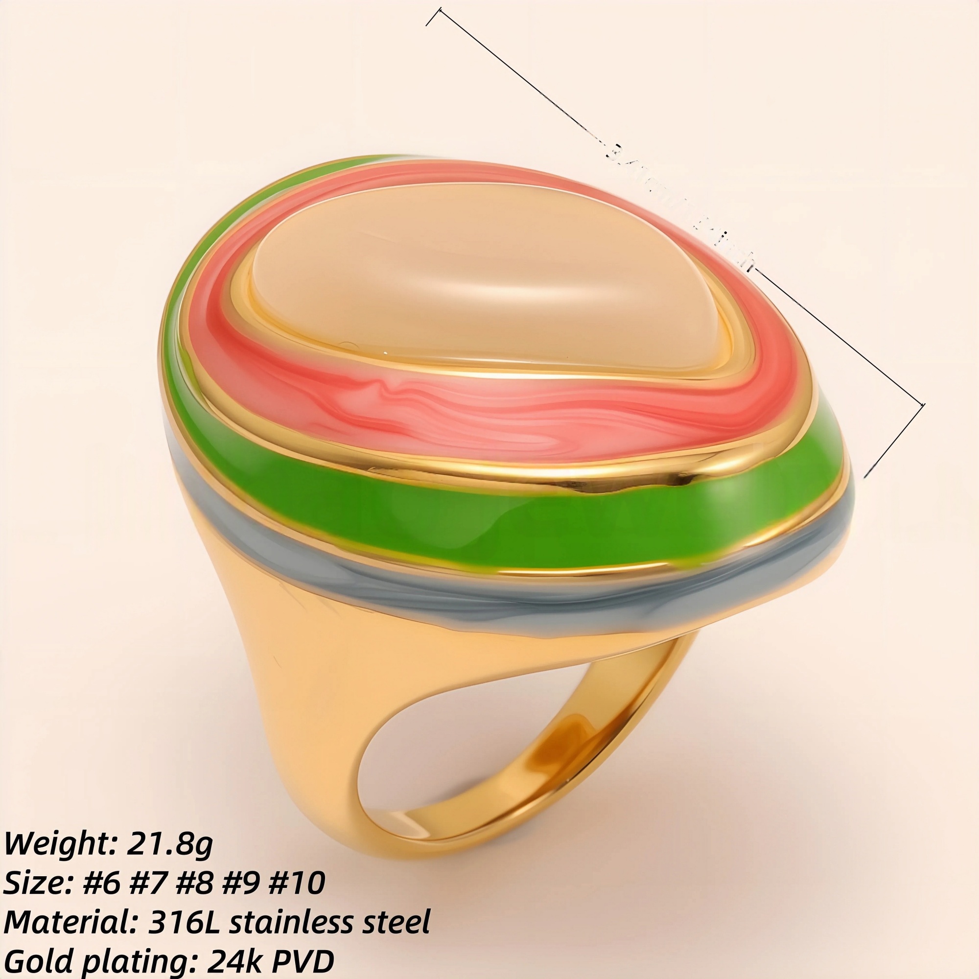 Oval Color - Block Wide - Band Ring, Stylish Women's Eye - Catching Accessory | G004499-JinBaoJewerly