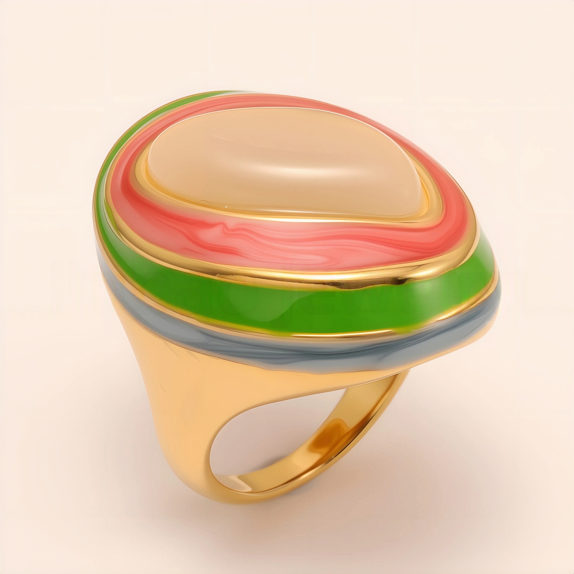 Oval Color - Block Wide - Band Ring, Stylish Women's Eye - Catching Accessory | G004499-JinBaoJewerly