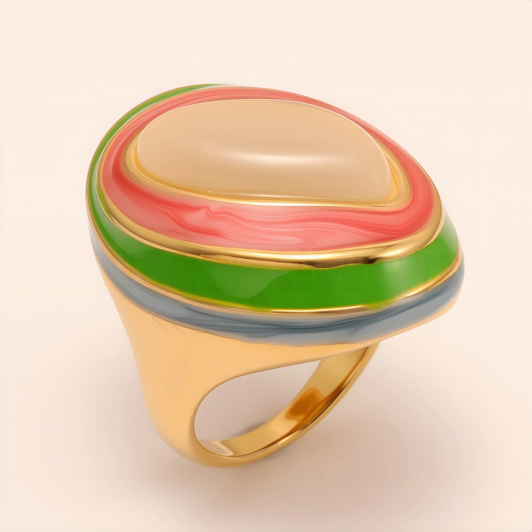 Oval Color - Block Wide - Band Ring, Stylish Women's Eye - Catching Accessory | G004499-JinBaoJewerly
