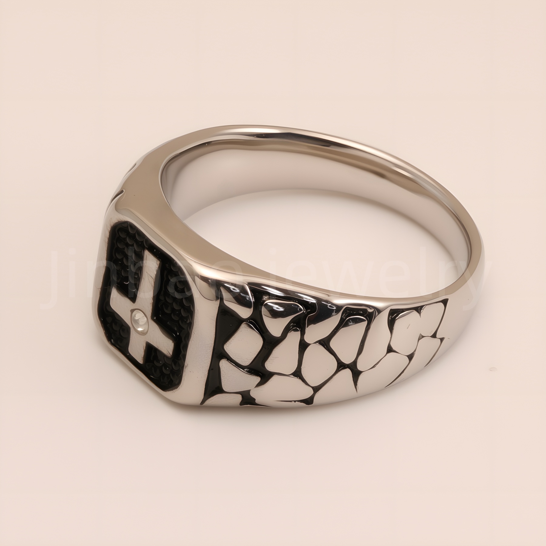 Vintage Cross - Pattern Stainless Steel Ring, Men's Edgy Statement Band | DZ100WQI-JinBaoJewerly