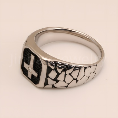 Vintage Cross - Pattern Stainless Steel Ring, Men's Edgy Statement Band | DZ100WQI-JinBaoJewerly