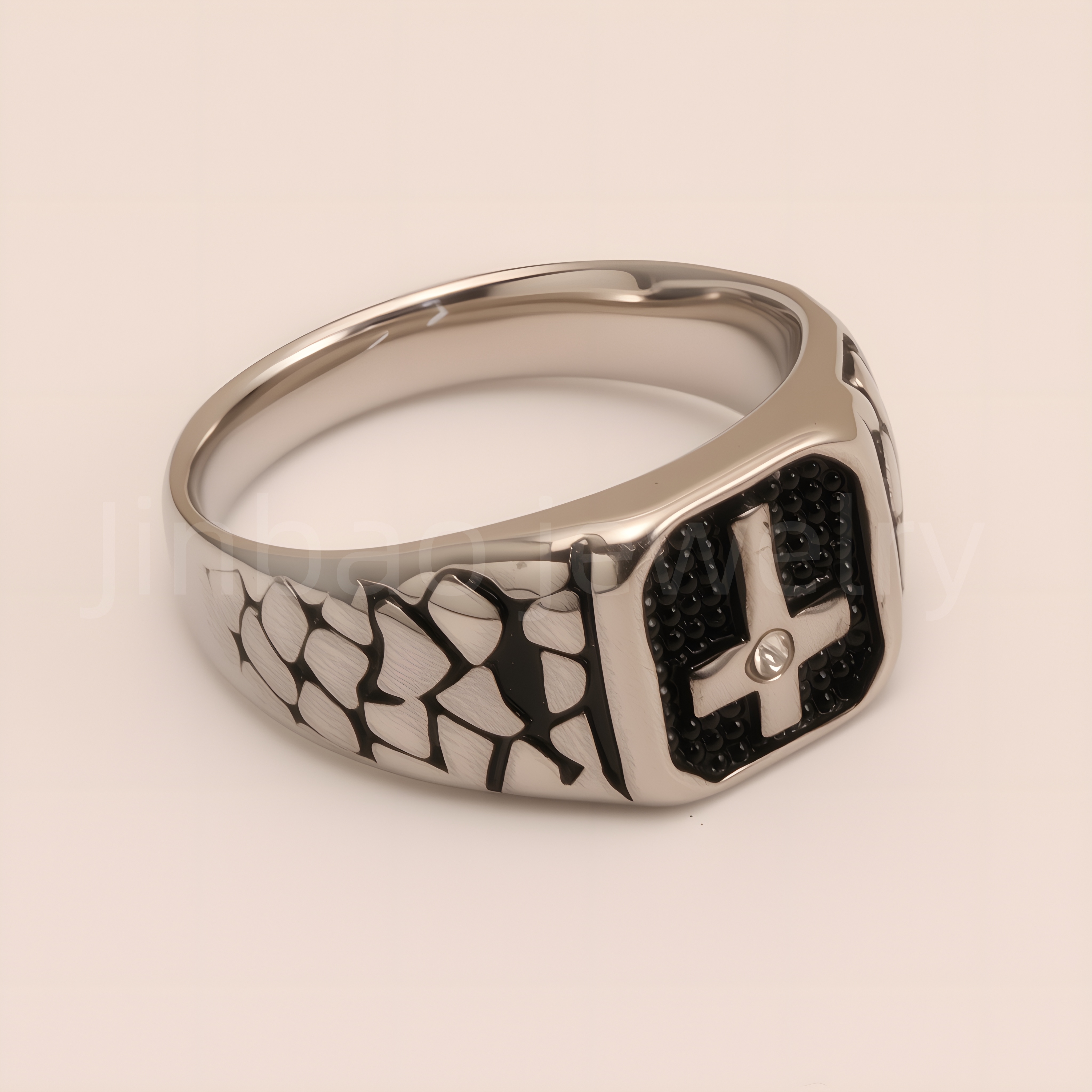 Vintage Cross - Pattern Stainless Steel Ring, Men's Edgy Statement Band | DZ100WQI-JinBaoJewerly