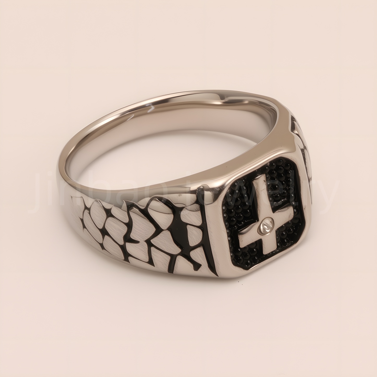 Vintage Cross - Pattern Stainless Steel Ring, Men's Edgy Statement Band | DZ100WQI-JinBaoJewerly