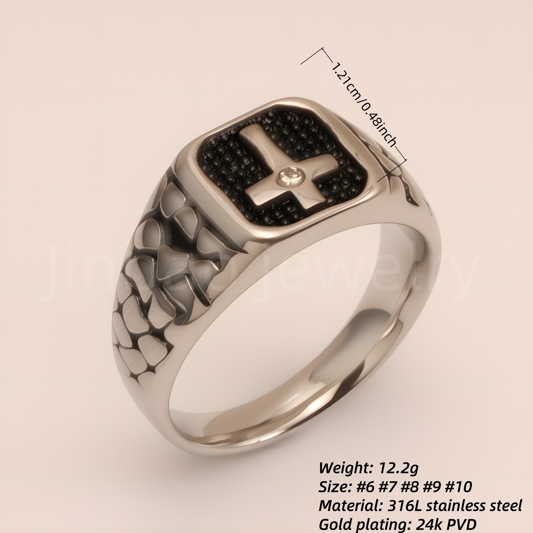 Vintage Cross - Pattern Stainless Steel Ring, Men's Edgy Statement Band | DZ100WQI-JinBaoJewerly
