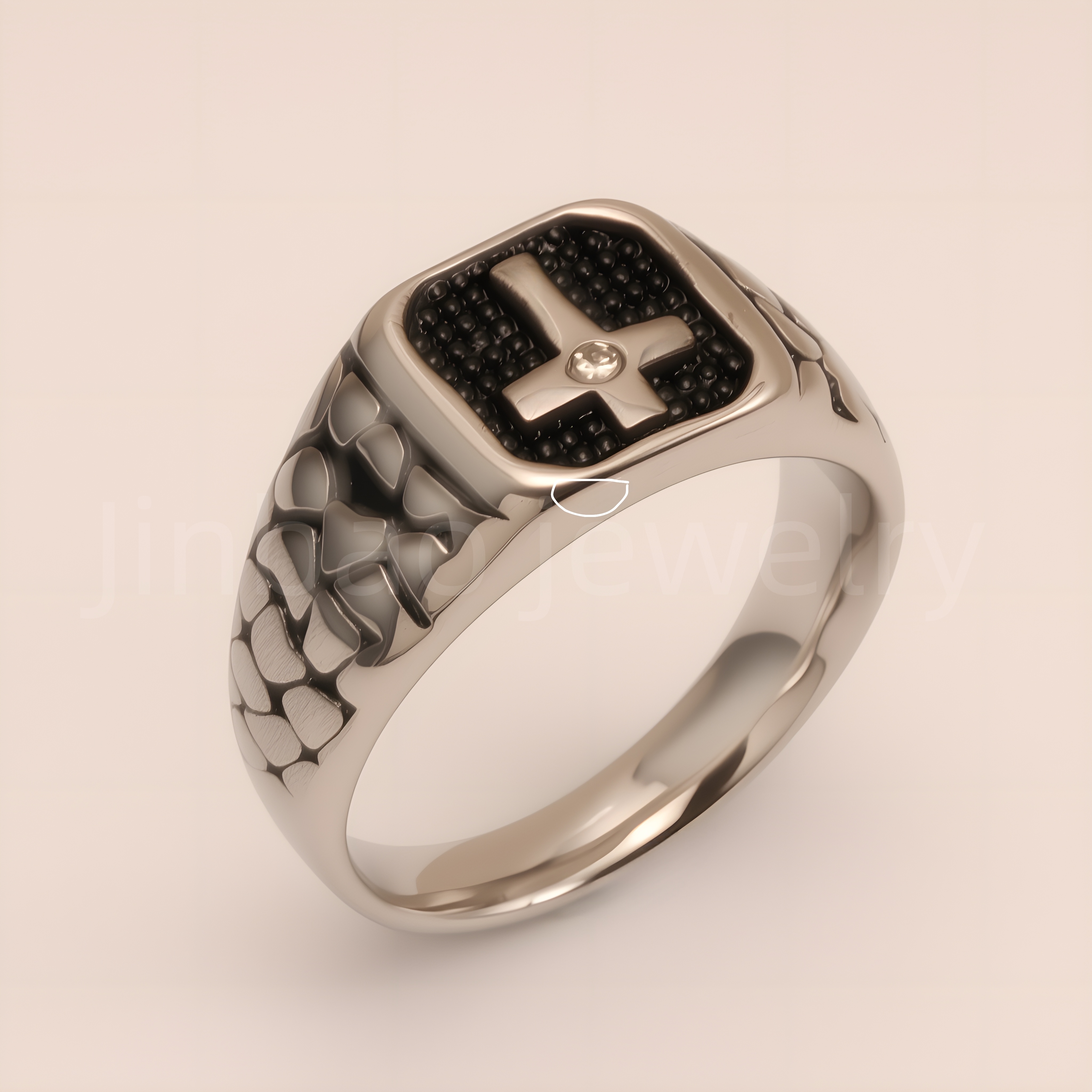 Vintage Cross - Pattern Stainless Steel Ring, Men's Edgy Statement Band | DZ100WQI-JinBaoJewerly