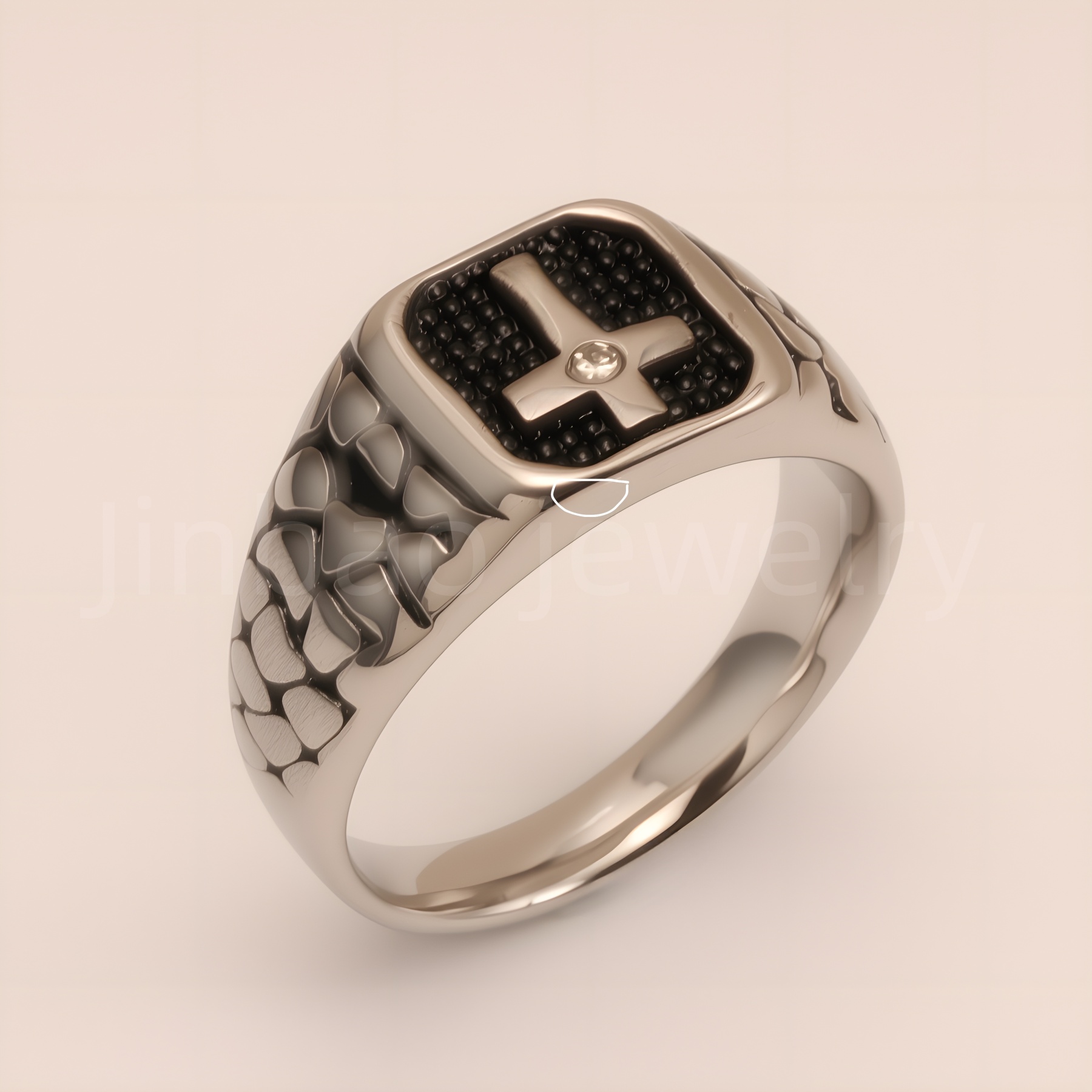 Vintage Cross - Pattern Stainless Steel Ring, Men's Edgy Statement Band | DZ100WQI-JinBaoJewerly