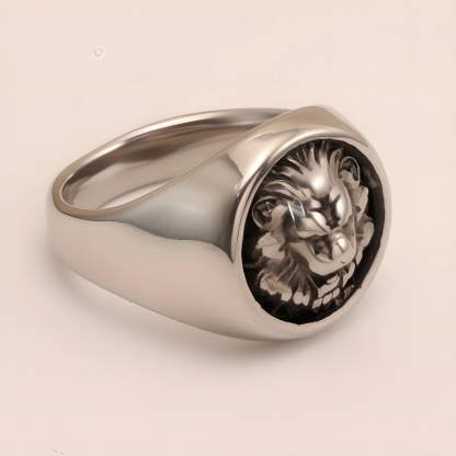 Men's Vintage Lion Head Stainless Steel Ring, Bold Statement Band | DZ1484GM-JinBaoJewerly