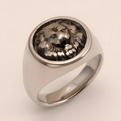 Men's Vintage Lion Head Stainless Steel Ring, Bold Statement Band | DZ1484GM-JinBaoJewerly