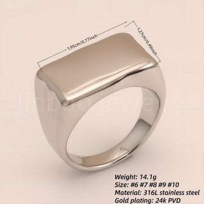 Minimalist Polished Square Stainless Steel Ring, Unisex Versatile Band | G002449-JinBaoJewerly