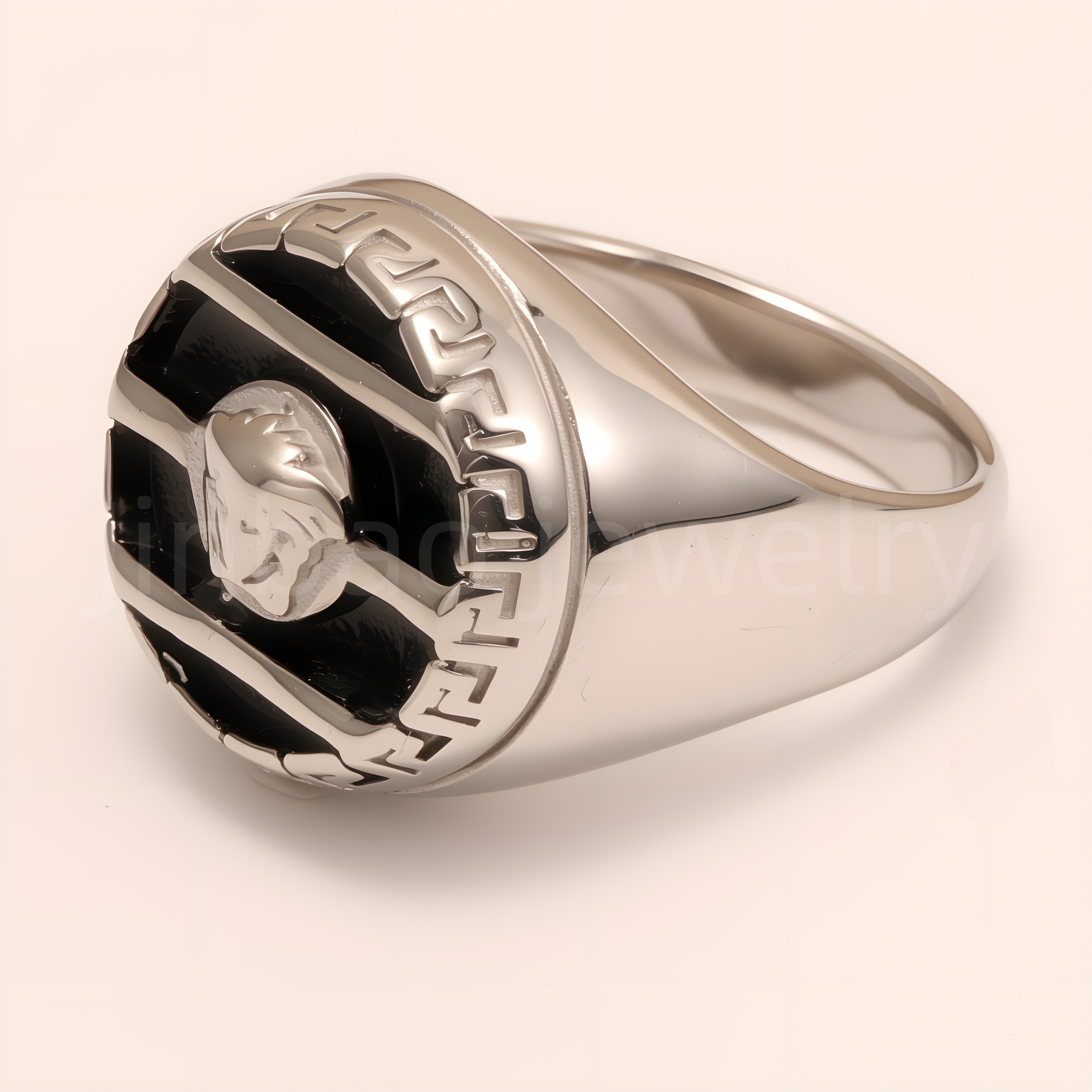 Greek - Style Two - Tone Pattern Stainless Steel Ring, Trendy Men's Jewelry | G002056-JinBaoJewerly