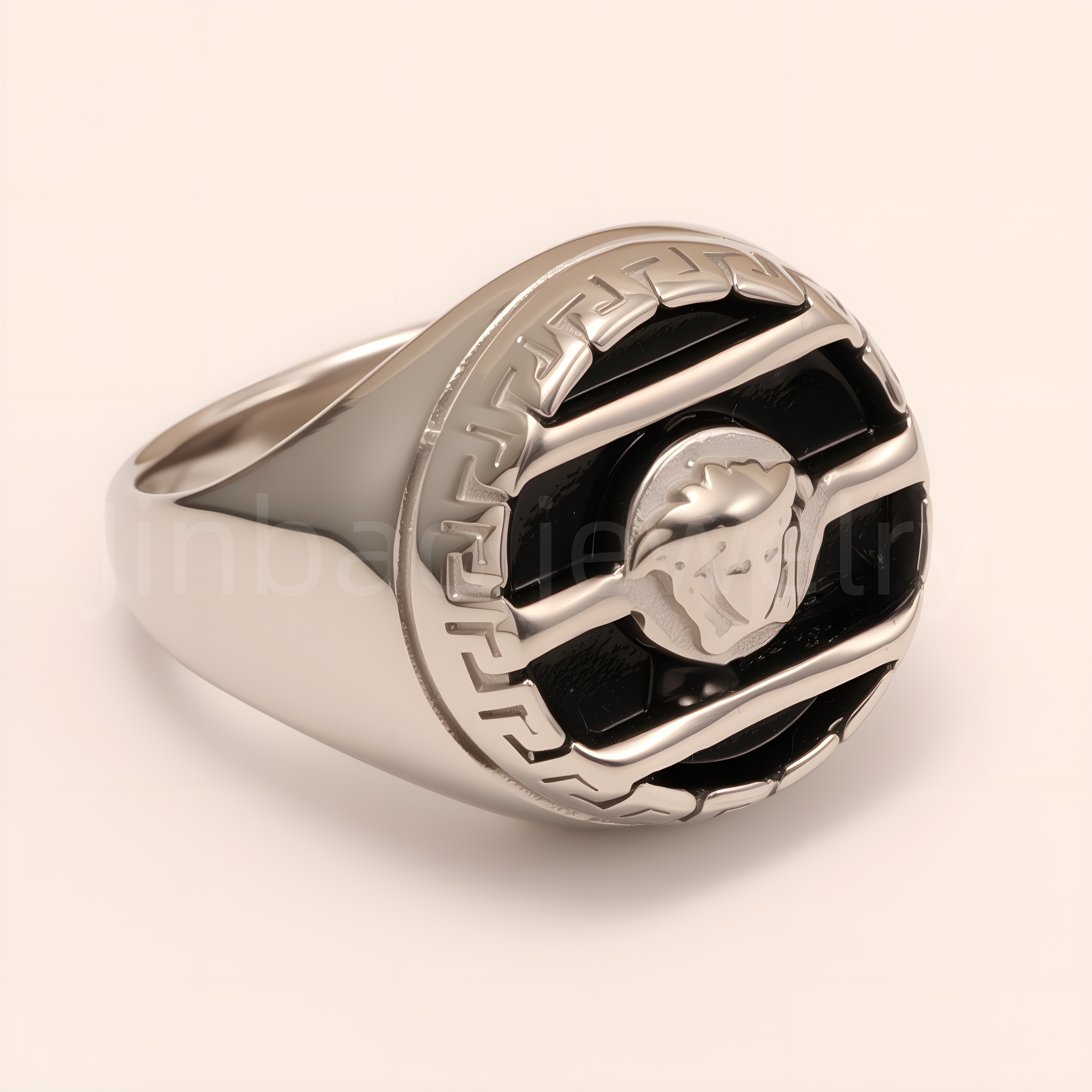 Greek - Style Two - Tone Pattern Stainless Steel Ring, Trendy Men's Jewelry | G002056-JinBaoJewerly
