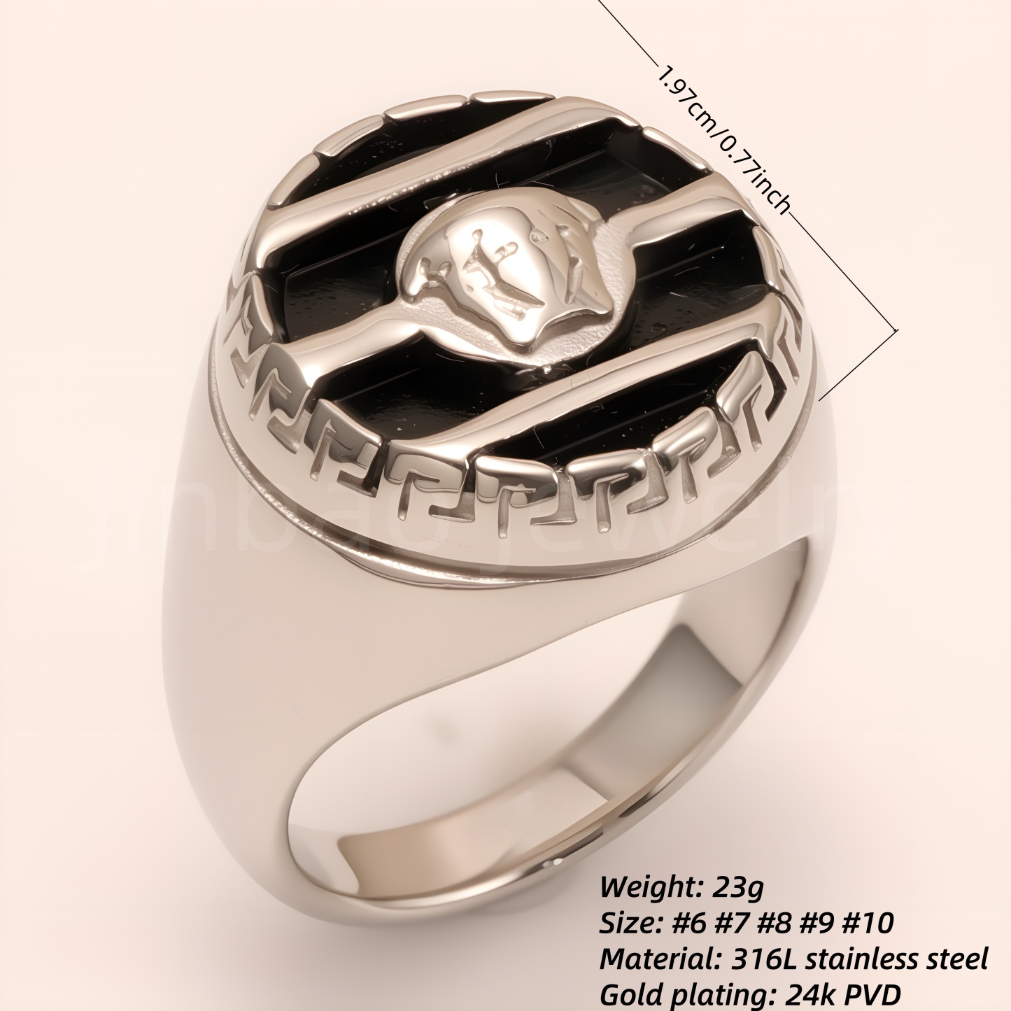 Greek - Style Two - Tone Pattern Stainless Steel Ring, Trendy Men's Jewelry | G002056-JinBaoJewerly