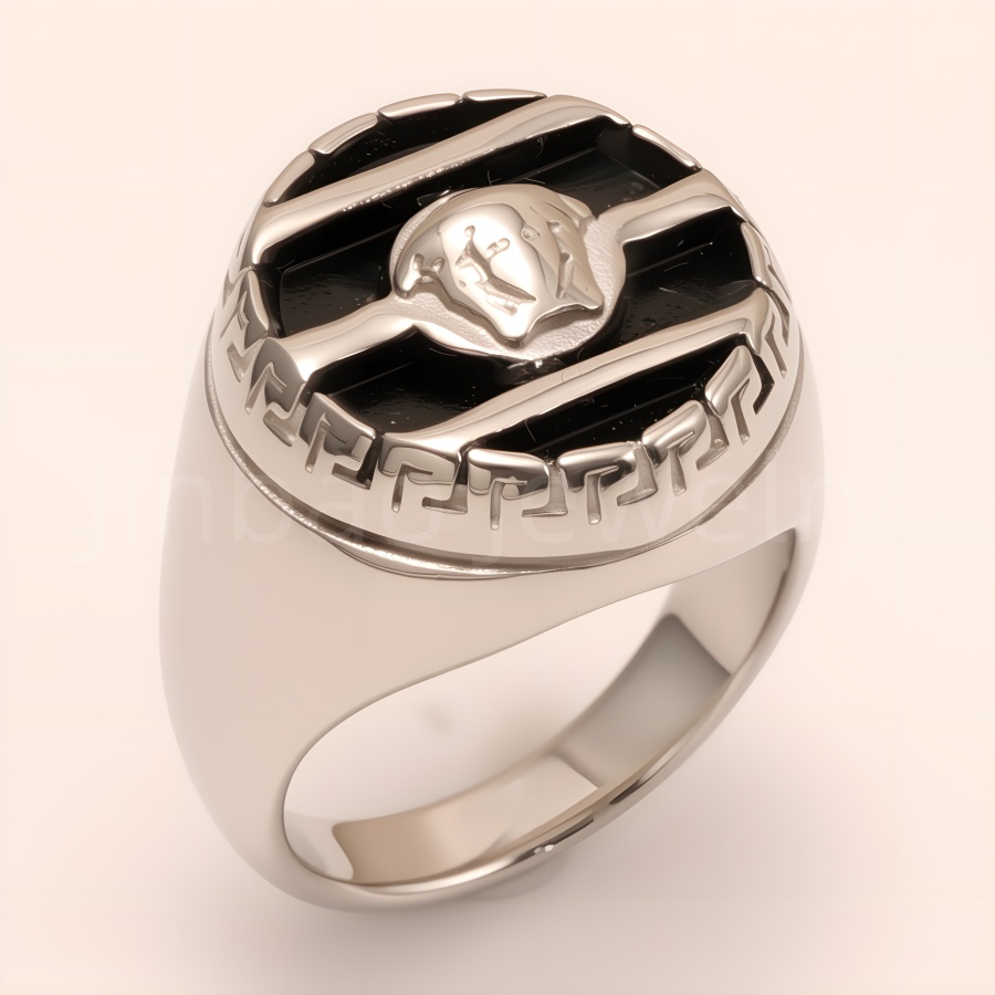 Greek - Style Two - Tone Pattern Stainless Steel Ring, Trendy Men's Jewelry | G002056