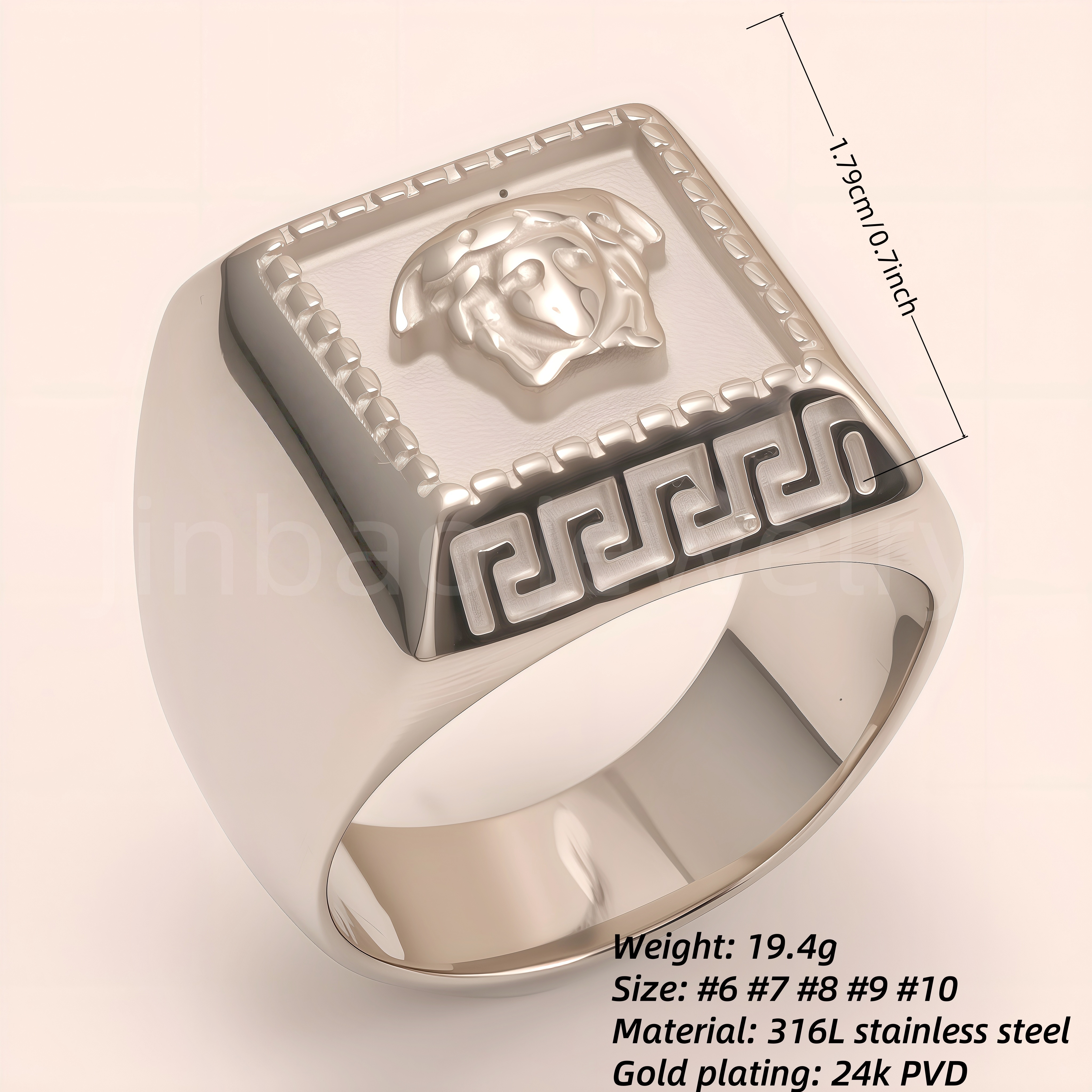 Men's Greek - Style Relief Head Stainless Steel Ring, Vintage Statement Band | G00700GB-G-JinBaoJewerly
