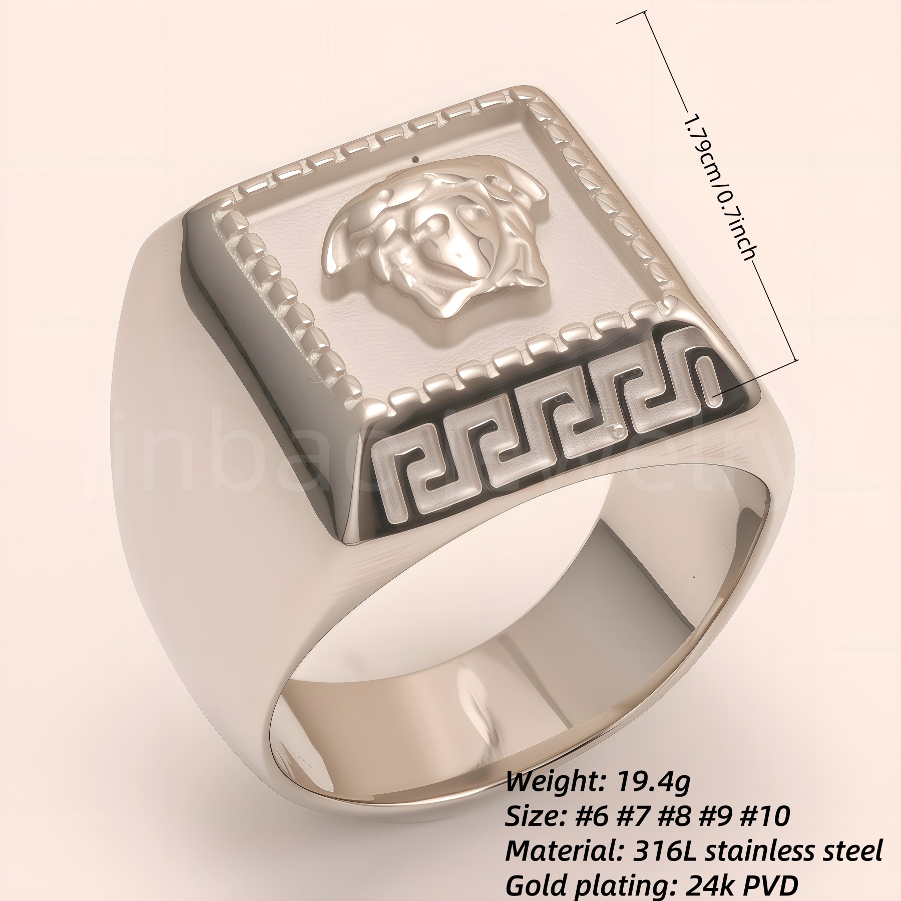 Men's Greek - Style Relief Head Stainless Steel Ring, Vintage Statement Band | G00700GB-G-JinBaoJewerly