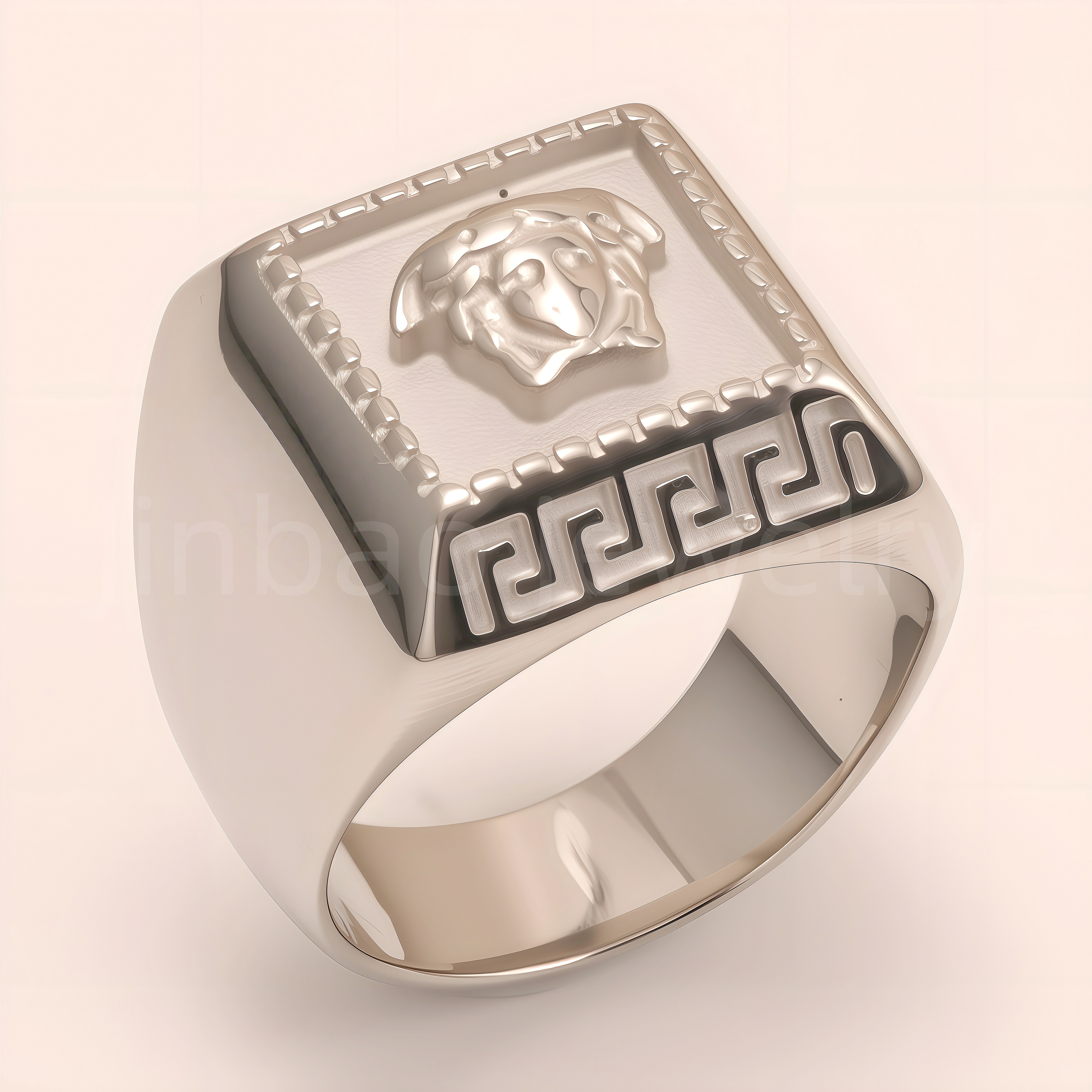 Men's Greek - Style Relief Head Stainless Steel Ring, Vintage Statement Band | G00700GB-G-JinBaoJewerly
