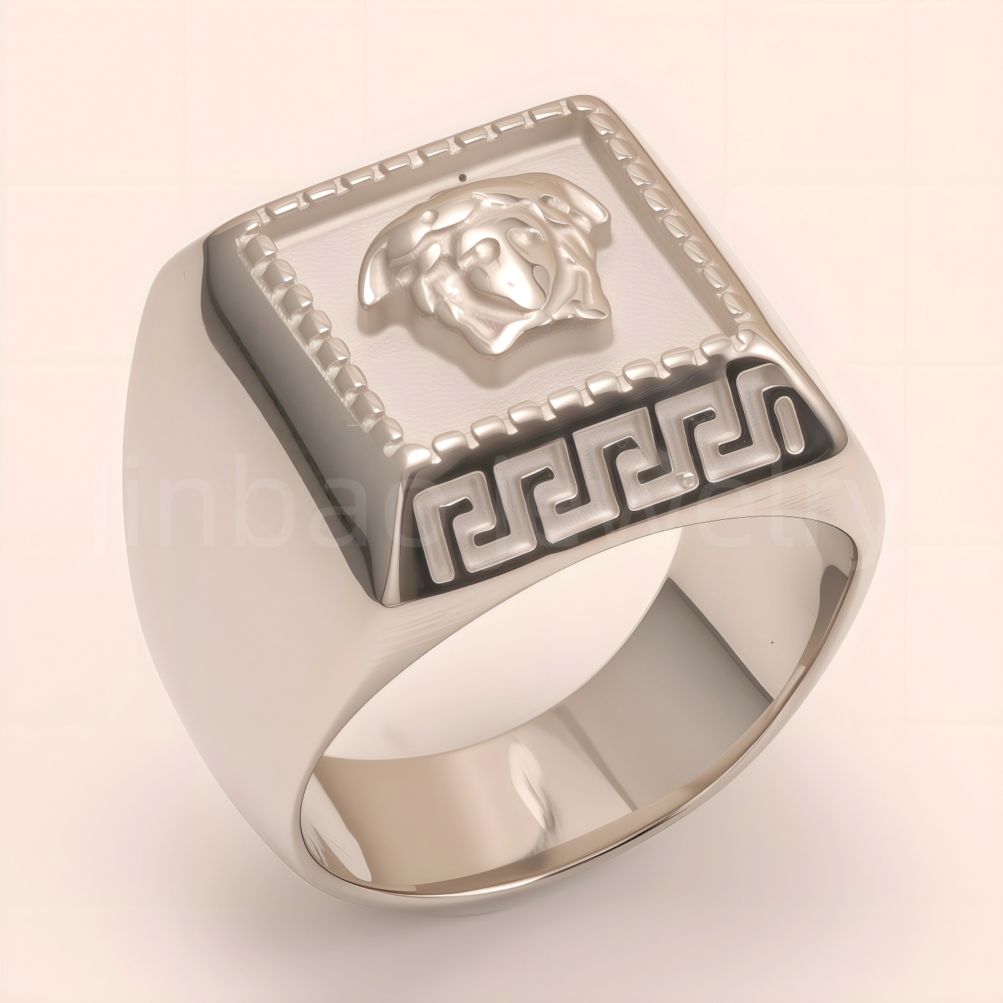 Men's Greek - Style Relief Head Stainless Steel Ring, Vintage Statement Band | G00700GB-G-JinBaoJewerly