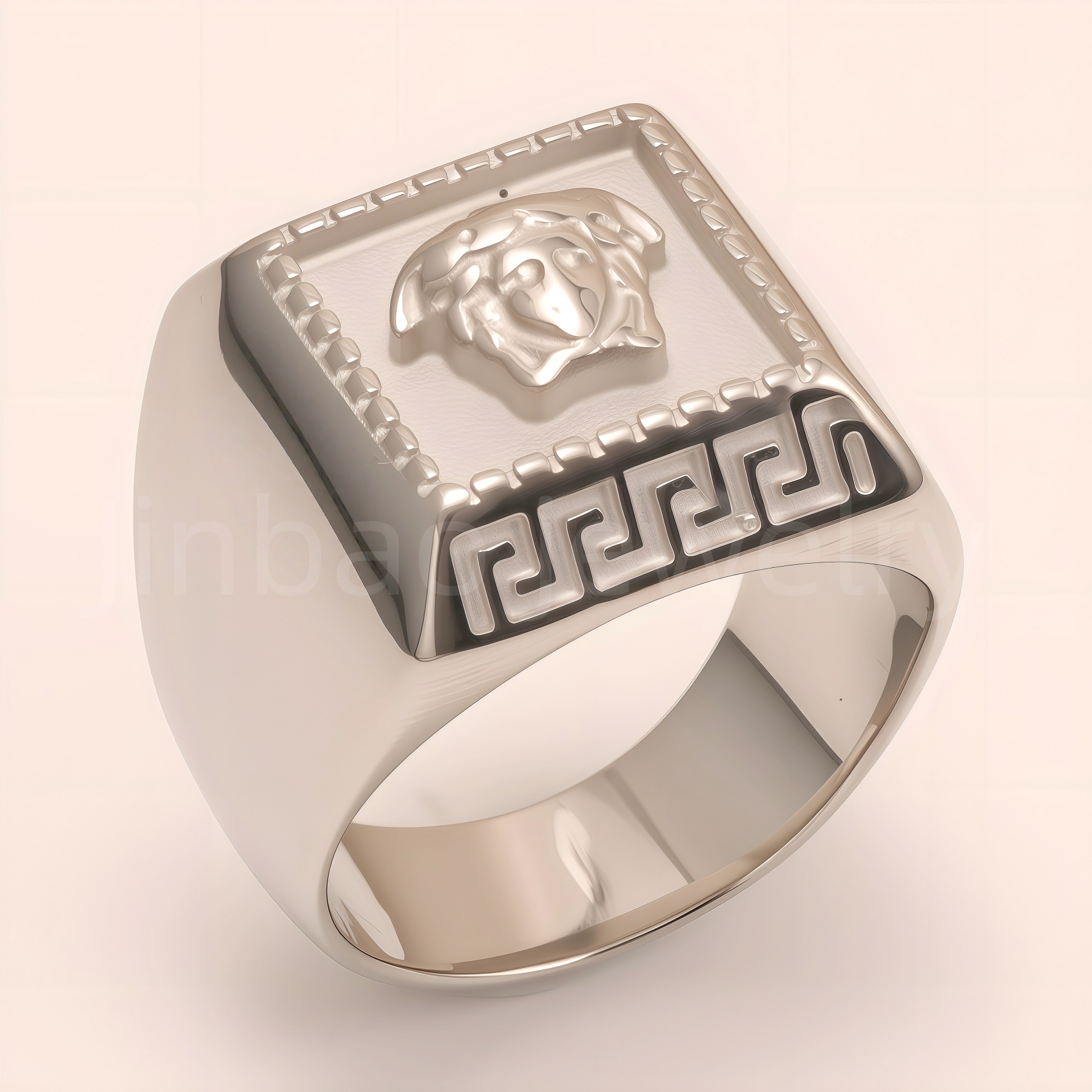 Men's Greek - Style Relief Head Stainless Steel Ring, Vintage Statement Band | G00700GB-G-JinBaoJewerly