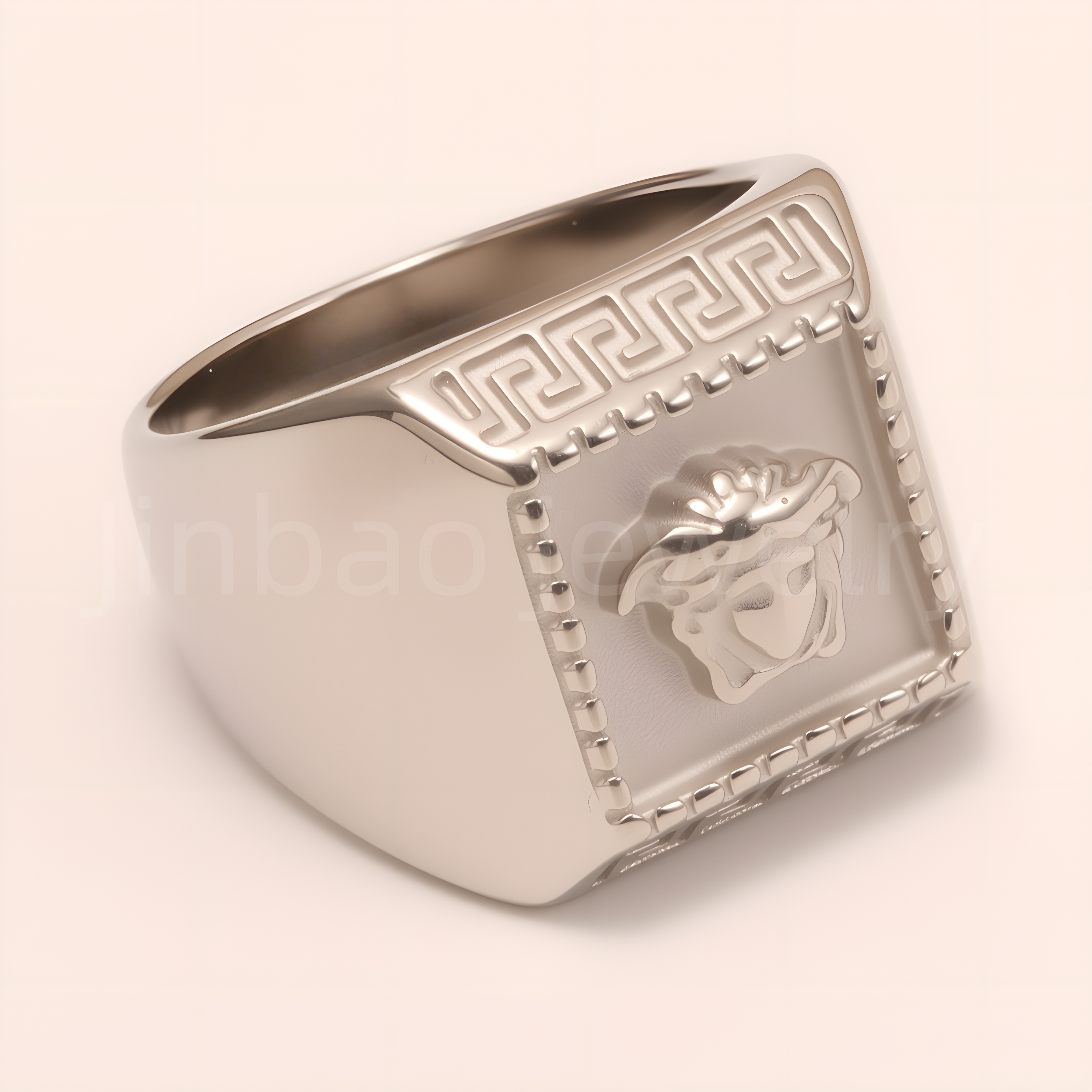 Men's Greek - Style Relief Head Stainless Steel Ring, Vintage Statement Band | G00700GB-G-JinBaoJewerly