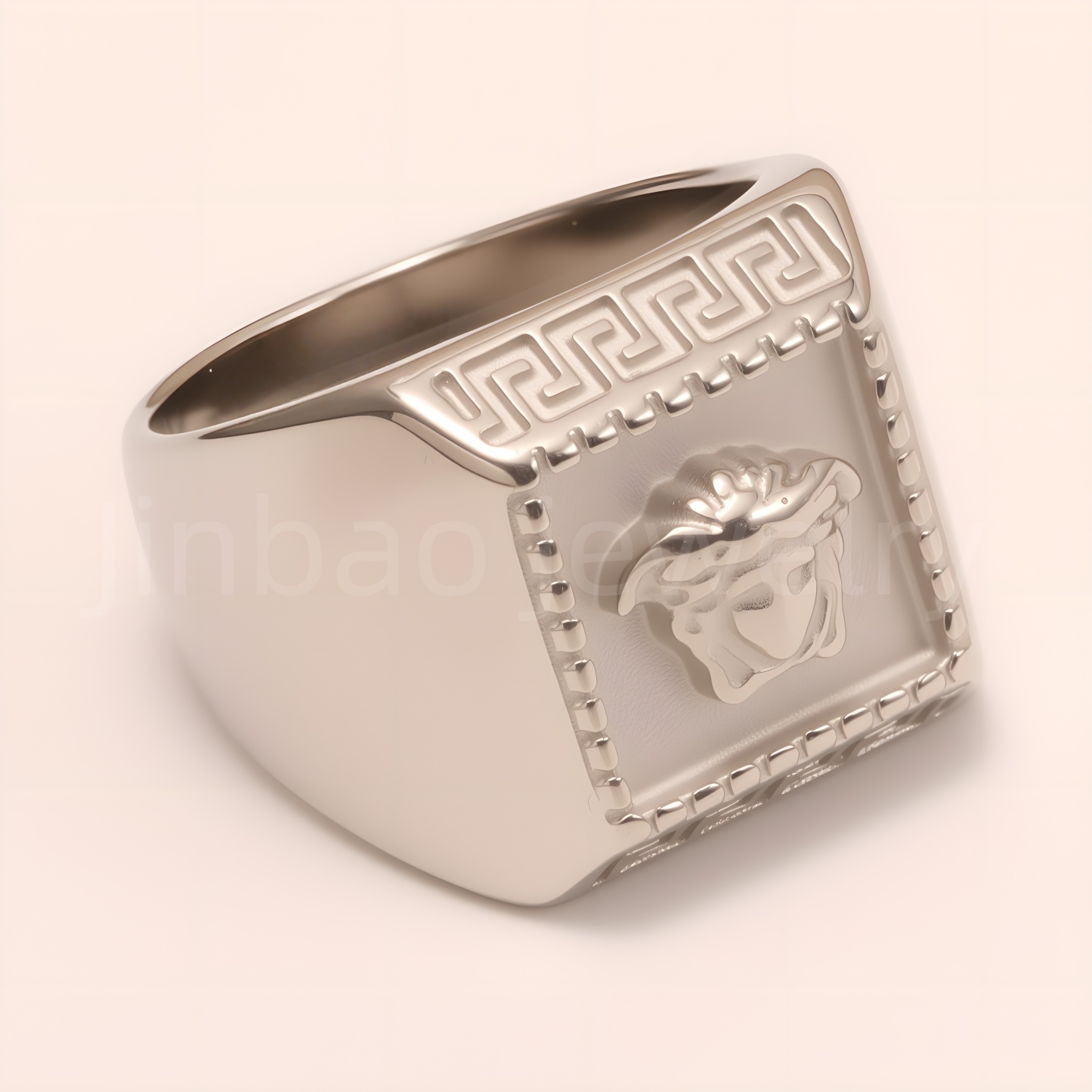 Men's Greek - Style Relief Head Stainless Steel Ring, Vintage Statement Band | G00700GB-G-JinBaoJewerly