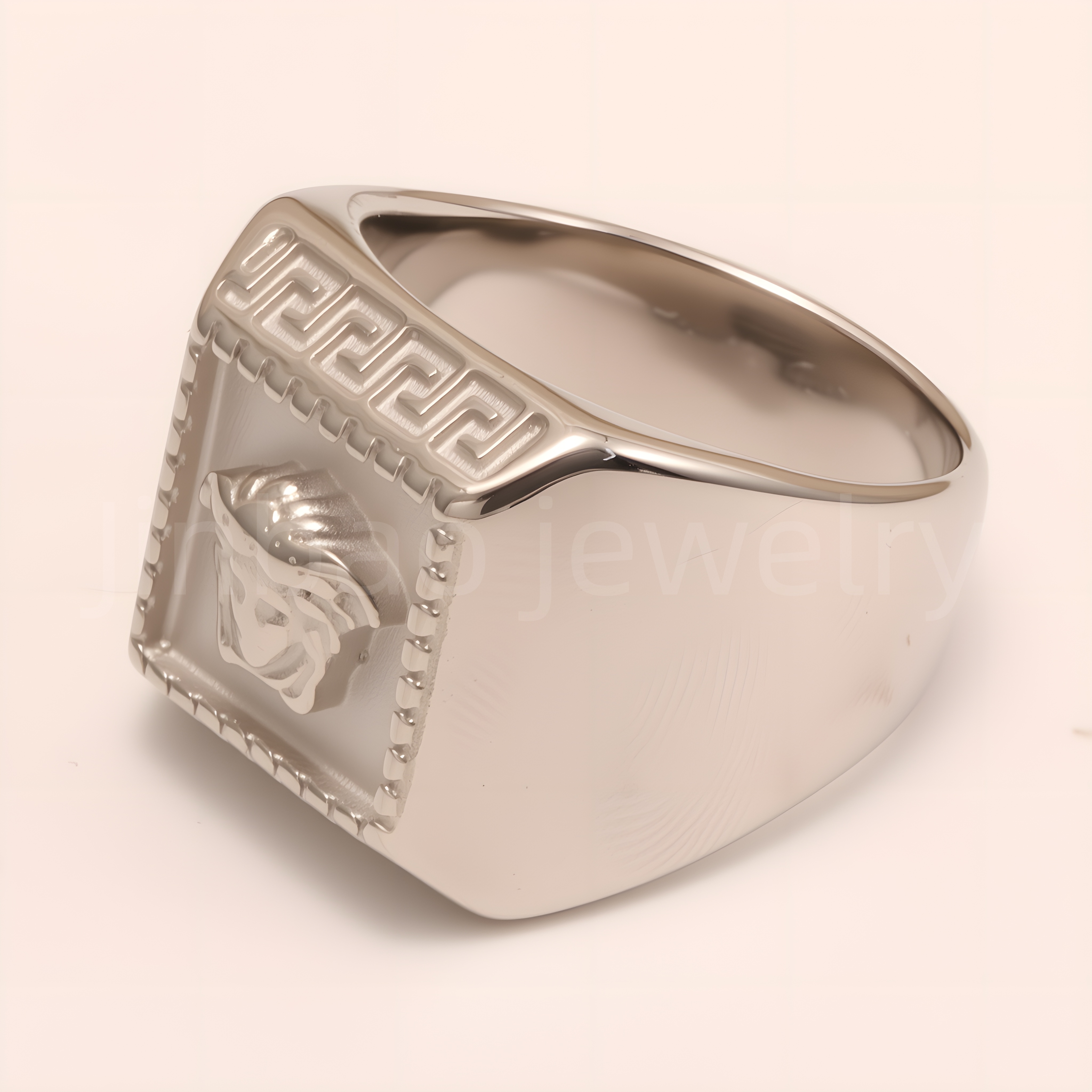 Men's Greek - Style Relief Head Stainless Steel Ring, Vintage Statement Band | G00700GB-G-JinBaoJewerly