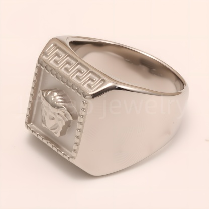 Men's Greek - Style Relief Head Stainless Steel Ring, Vintage Statement Band | G00700GB-G-JinBaoJewerly