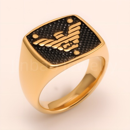 Men's Black - Gold Engraved Totem Ring, Bold Vintage Jewelry | YYDZ-22J-JinBaoJewerly