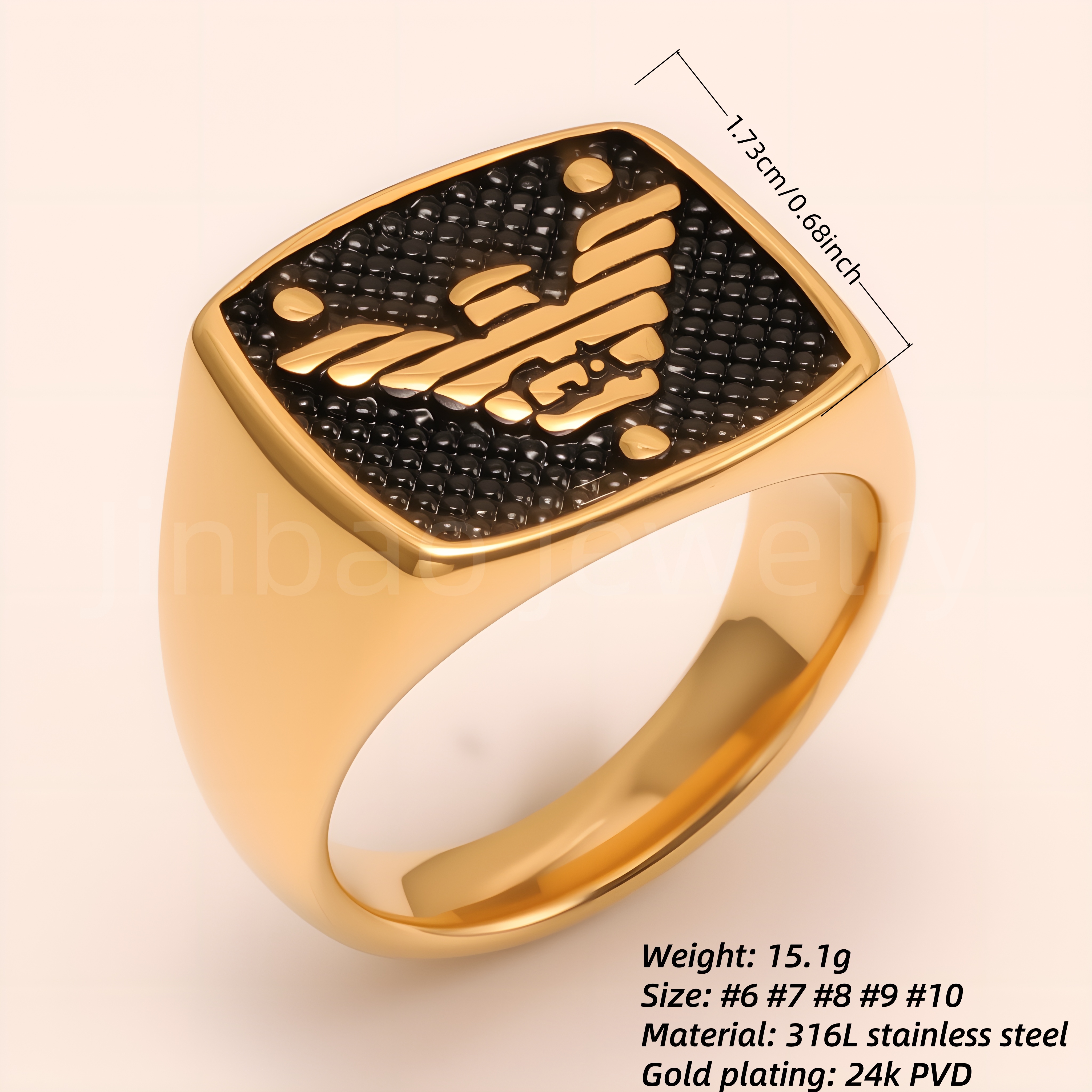 Men's Black - Gold Engraved Totem Ring, Bold Vintage Jewelry | YYDZ-22J-JinBaoJewerly