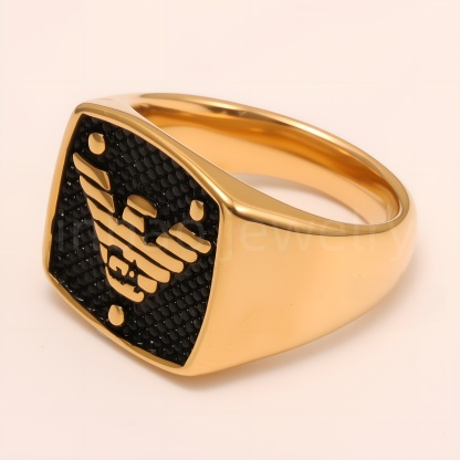 Men's Black - Gold Engraved Totem Ring, Bold Vintage Jewelry | YYDZ-22J-JinBaoJewerly