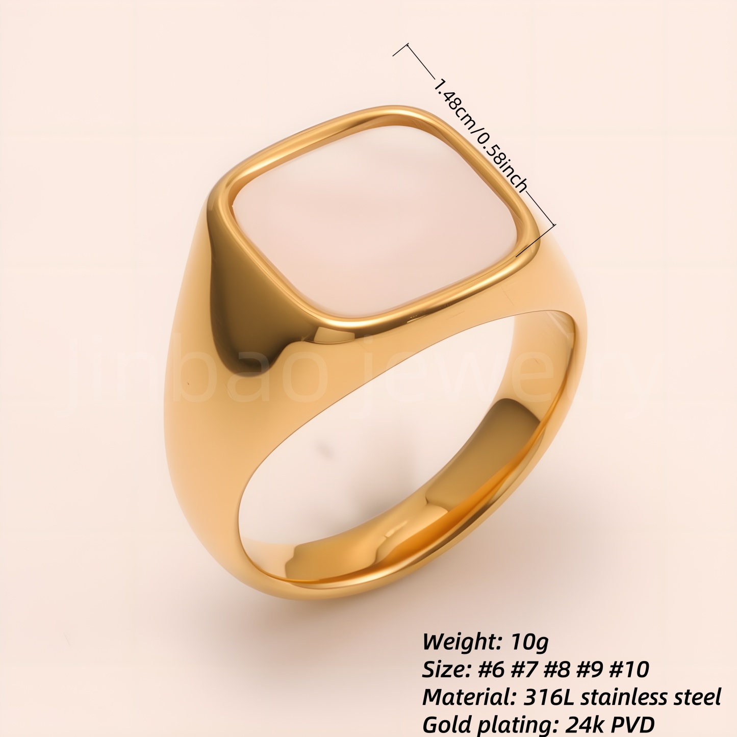 Vintage - Style Gold Square Ring, Stainless Steel Unisex Jewelry | DZ948JBK-JinBaoJewerly